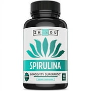 Zhou Nutrition Spirulina Tablets, Sustainably Grown in California, Nutrient-Packed Superfood, Vitamins, Vegan Protein, Amino Acids, Non-Irradiated, Gluten Free, Non-GMO, 30 Servings, 180 Count