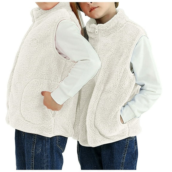 Ierhent Kids Boys Girls Fleece Vest Sleeveless Full Zip up Stand Collar Lightweight Jacket Warm Outwear(White,9-10 Years)