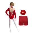 thumbnail image 4 of Doomiva Kids Girls Sparkly Long Sleeve Gymnastics Leotard with Shorts Hair Scrunchies Set Dance Bodysuit Biketard A Burgundy 8, 4 of 7