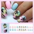 thumbnail image 2 of 24Pcs Blue Pink Press on Nails Extra Short Square,Ombre Fake Nails Press ons Nail Tip Glue on Nails Full Cover Acrylic Nail Kit False Nail with Fall Coconut Tree Nail Art Design for Women, 2 of 8