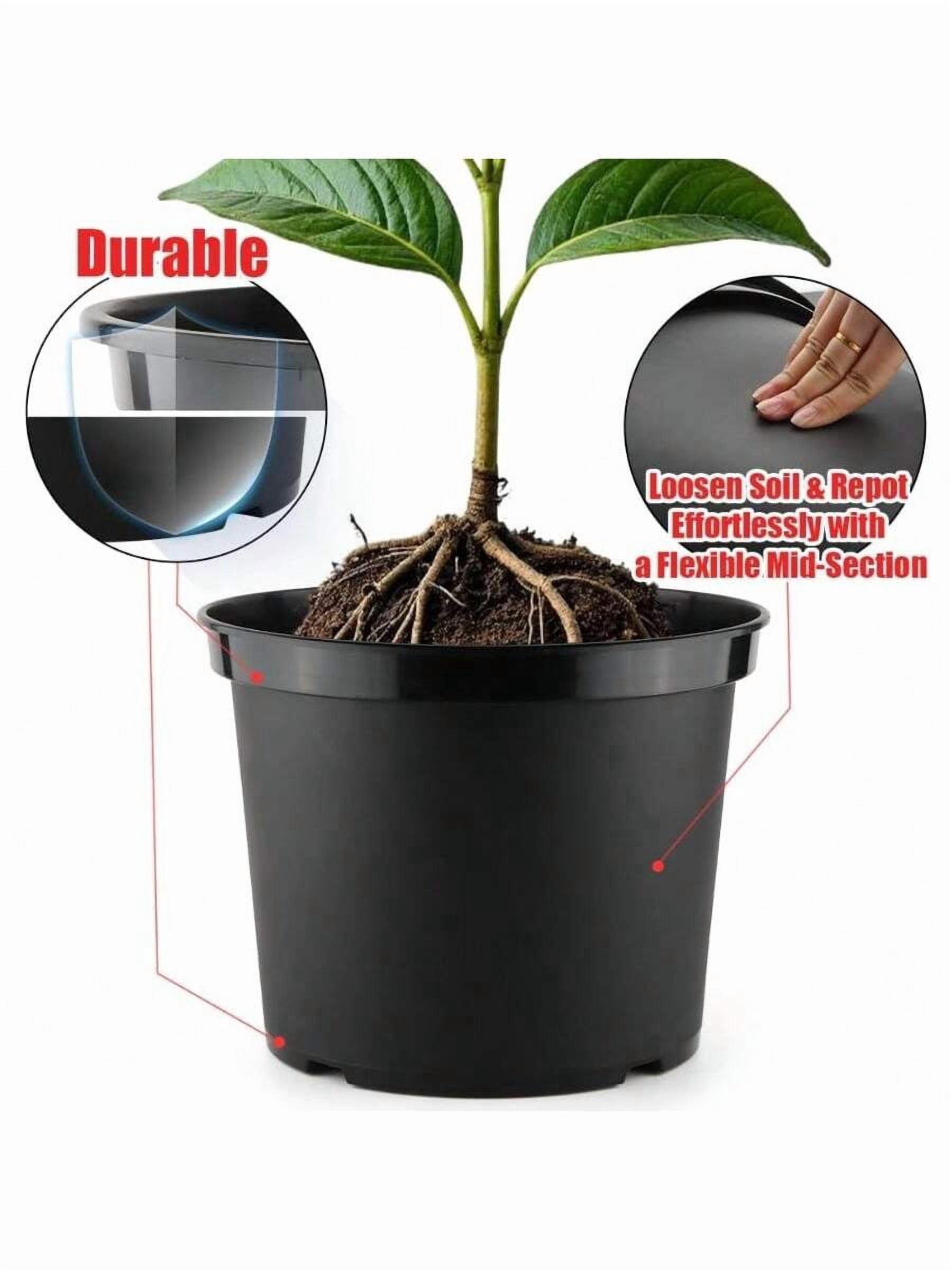 5 Gallon 12 Inch Plastic Nursery Pots Plant Containers With Drainage Holes Round Sturdy Garden Planters For Indoor Outdoor Greenery Gardening Gifts For Women 5Pack Black