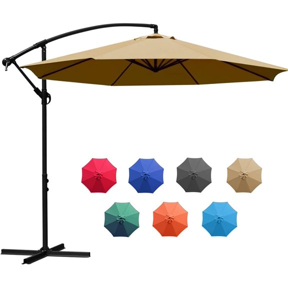 Bibana 10Ft Outdoor Adjustable Offset Cantilever Hanging Patio Umbrella - Tan