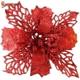 thumbnail image 3 of Spencer 12Pcs Christmas Poinsettia Flower Ornaments Glitter Floral Accessories Xmas Tree Wreaths Decorations for Wedding Party Home "Red", 3 of 6