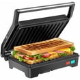 thumbnail image 1 of Panini Press Grill, 1000W Sandwich Maker with Non-Stick Coated Plates, Opens 180 Degrees for Any Size of Food, 3-in-1 Sandwich Press Electric Grill, Stainless Steel Surface and Removable Drip Tray, 1 of 5