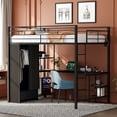thumbnail image 4 of Ktaxon Queen Loft Bed with Wardrobe, Bunk Bed Frame with Desk and LED Light, Black, 4 of 7