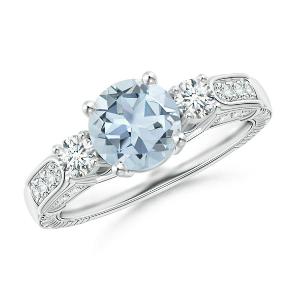ANGARA Natural Three Stone Round 1.12 ct Aquamarine and Diamond Ring in 14K White Gold for Women (Size-7mm) | March Birthstone, Birthday, Anniversary, Jewelry Gift for Women | Natural Aquamarine Ring