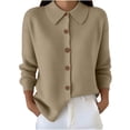 thumbnail image 5 of Sheghy Going Out Tops for Women 2026 Cool Season Hooded Button Up Knit Cardigan Solid Color Long Sleeve Outerwear Khaki M, 5 of 6