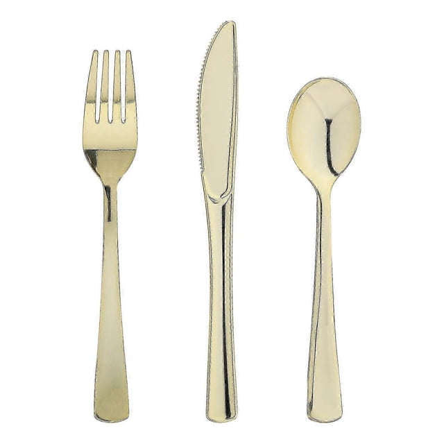 26-27 Gold Plastic Silverware Dinnerware Flatware- Heavyweight Gold Plastic Cutlery Set, Gold Forks, Gold Spoons, Gold Knives, Gold Utensils for Party