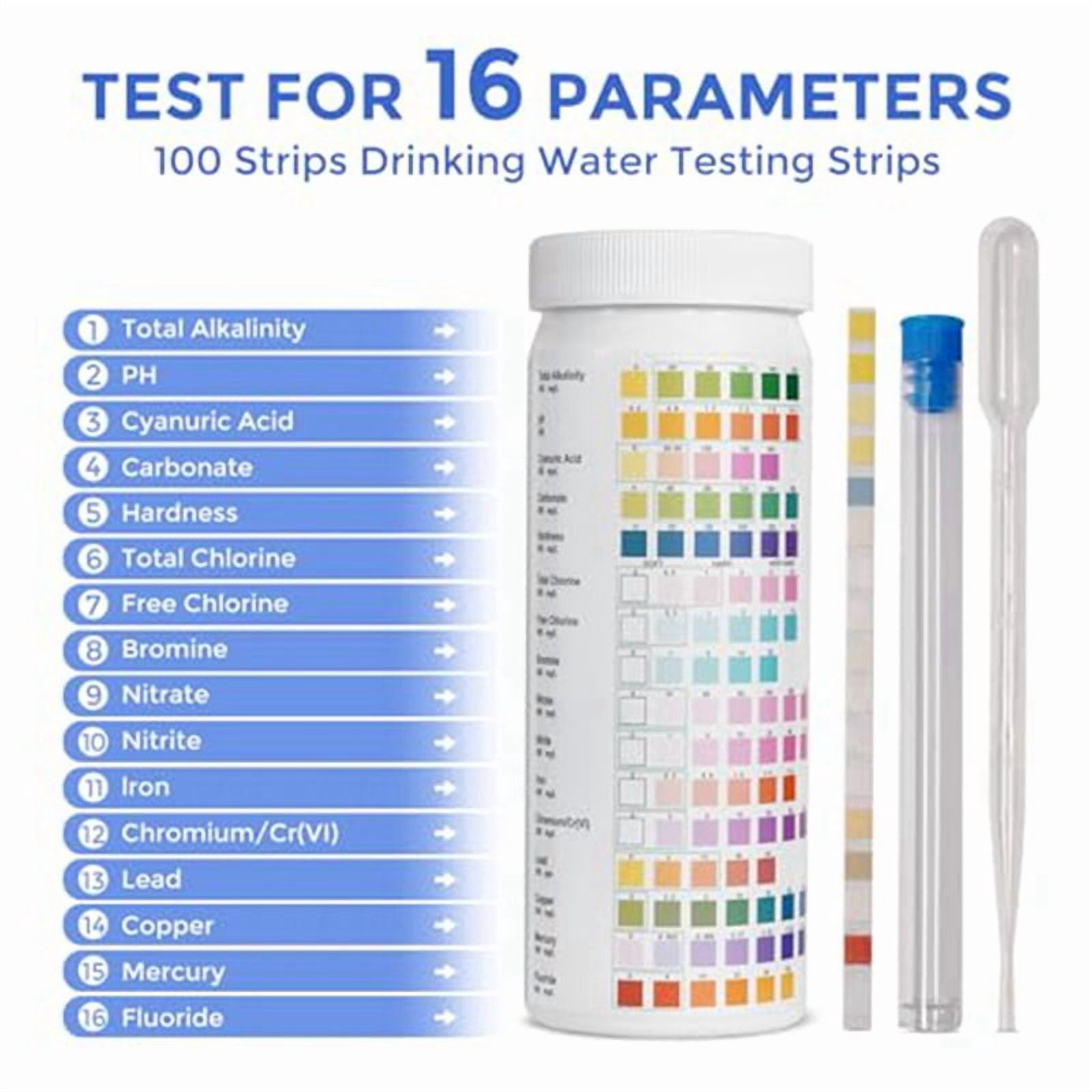 16-In-1 Water Test Strips, Drinking Water Test Kit, 200 Strips Home Water Quality Test Kit
