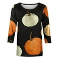 thumbnail image 4 of Odeerbi Halloween Vintage Pumpkin Shirts for Women Retro Graphic Blouse 2025 Casual Printed Three Quarter Sleeves Round Neck Loose Tops Black, 4 of 5