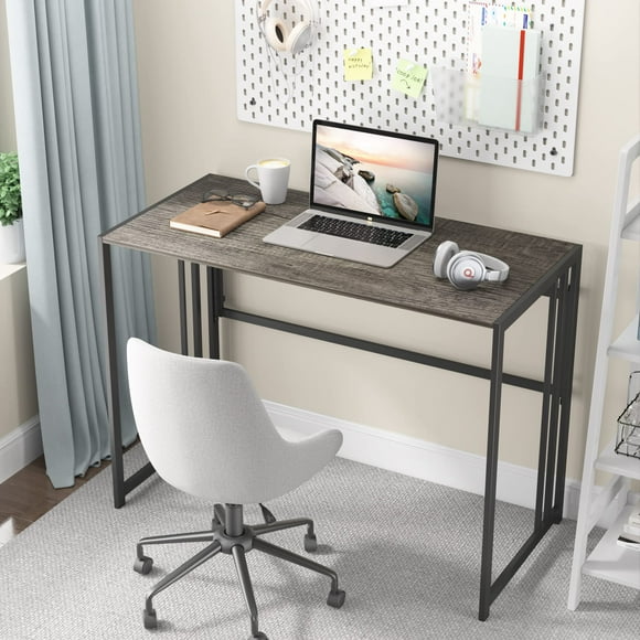 Gezen Folding Desk 40'' Computer Desk for Home Office No Assembly Office Desk Foldable Simple Study Writing Desk Table for Small Spaces(Dark Grey)