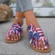 thumbnail image 4 of Sandalias con diseño de bandera para mujer, zapatos planos sin cordones con puntera y lazo, sandalias informales para el 4 de julio, 4 of 4