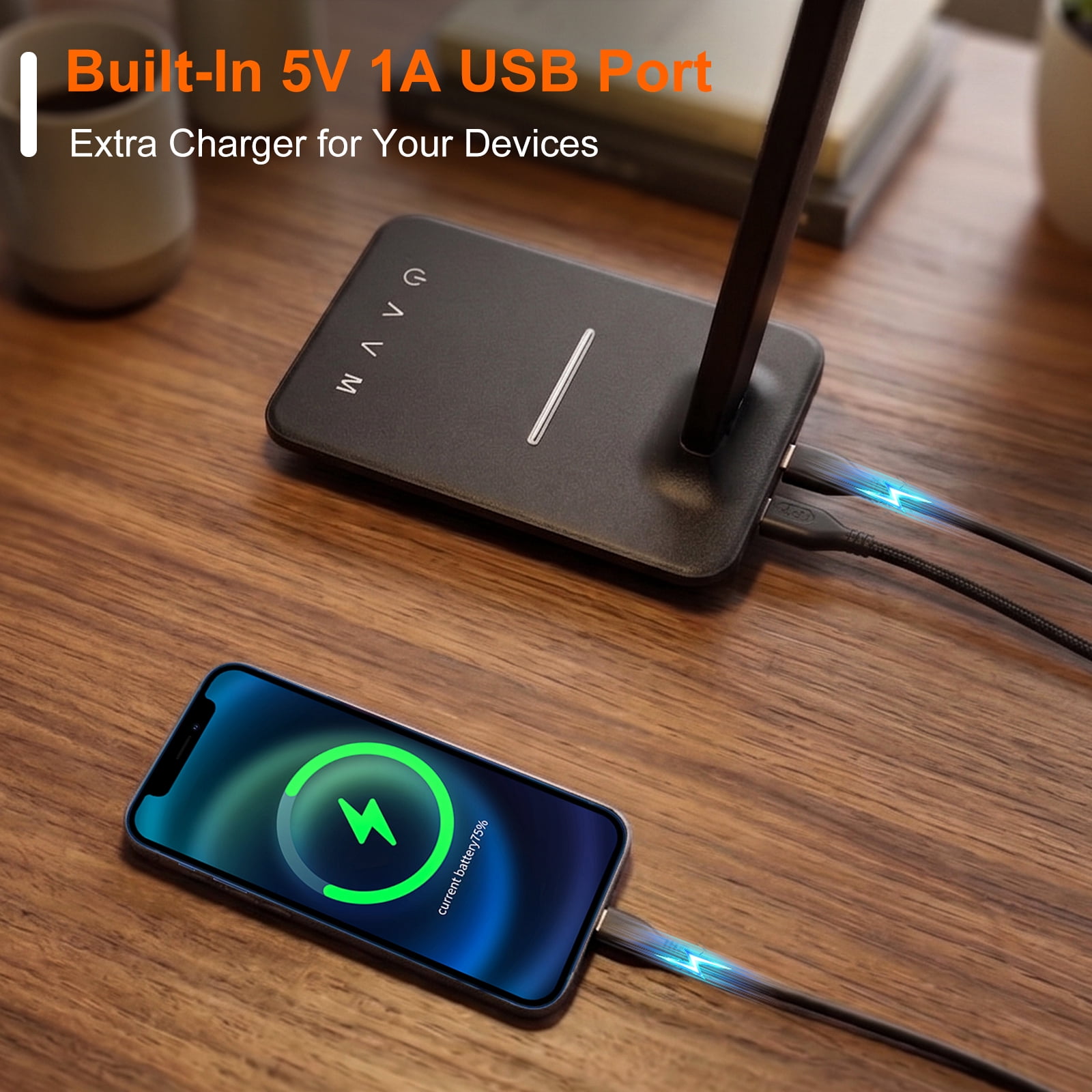 FOUKUS LED Desk Lamp Desk Lamp with USB Charging Port: Dimmable Desk Lamp for Home Office & Study, 5 Color Modes, Touch Control Desk Light, Foldable Table Lamp for Bedroom Dorm Reading