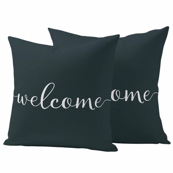 Welcome Outdoor Waterproof Pillow Covers, Black Vintage Style Simple Farmhouse Wood Grain Decorative Square Throw Pillowcase Sofa Cushion Sham for Patio/Couch/Chair, 20"x20" 2 Pack