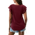 thumbnail image 4 of Ladies Summer T Shirt Fashion Solid Color Round Neck Ruffle Short Sleeve T Shirt Short Sleeve Tee Shirt Women, 4 of 4