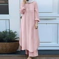 thumbnail image 2 of Mrat Long Sleeve Pullover Set Women's Muslim 2 Piece Sets Long Sleeve Button Long Shirt and Pants Casual Dress Dubai Outfits S-91 Pink-A 3XL, 2 of 9