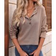 thumbnail image 4 of Women'S Henley Shirts Long Sleeve V Neck Ribbed Button Down Knit Sweater Fitted Tops Khaki L, 4 of 10