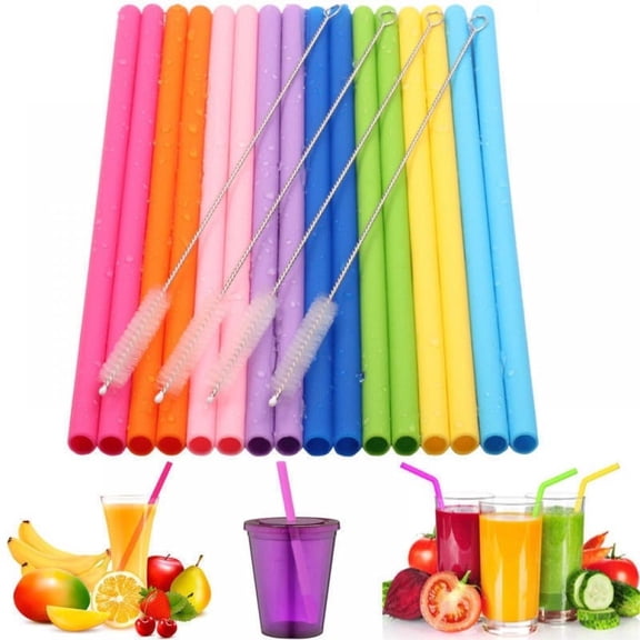 BKSDUEH Reusable Silicone Drinking Straws Set, Big Size Flexible Straws with Cleaning Brushes for 30 oz Tumblers RTIC/Yeti - BPA-Free - No Rubber Taste