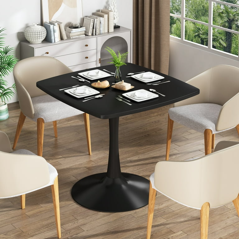 LTTROMAT Black Square Dining Table 31.5 Inch Tulip Pedestal for Living Room Small Spaces