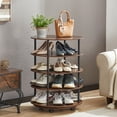 4Tier Round Revolving Shoe Rack with Wheels,Wooden Rotating Shoe Rack