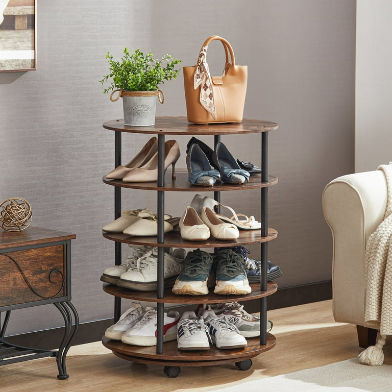 JRHRXXY 5 Tier Round Revolving Metal Shoe Organizer 360 Spinning Rack with Wheels for Home Cloakroom Mall Store Walmart