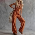 thumbnail image 3 of AKOEE Cotton Linen Jumpsuits Women Dressy Casual Sleeveless Button Up One Piece Long Romper Pants with Pockets (XL, Orange), 3 of 7
