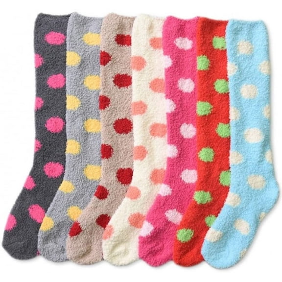Ladies Colorful Fleece Knee High Socks Assorted 6 Pack 9-11 One Size, Polka