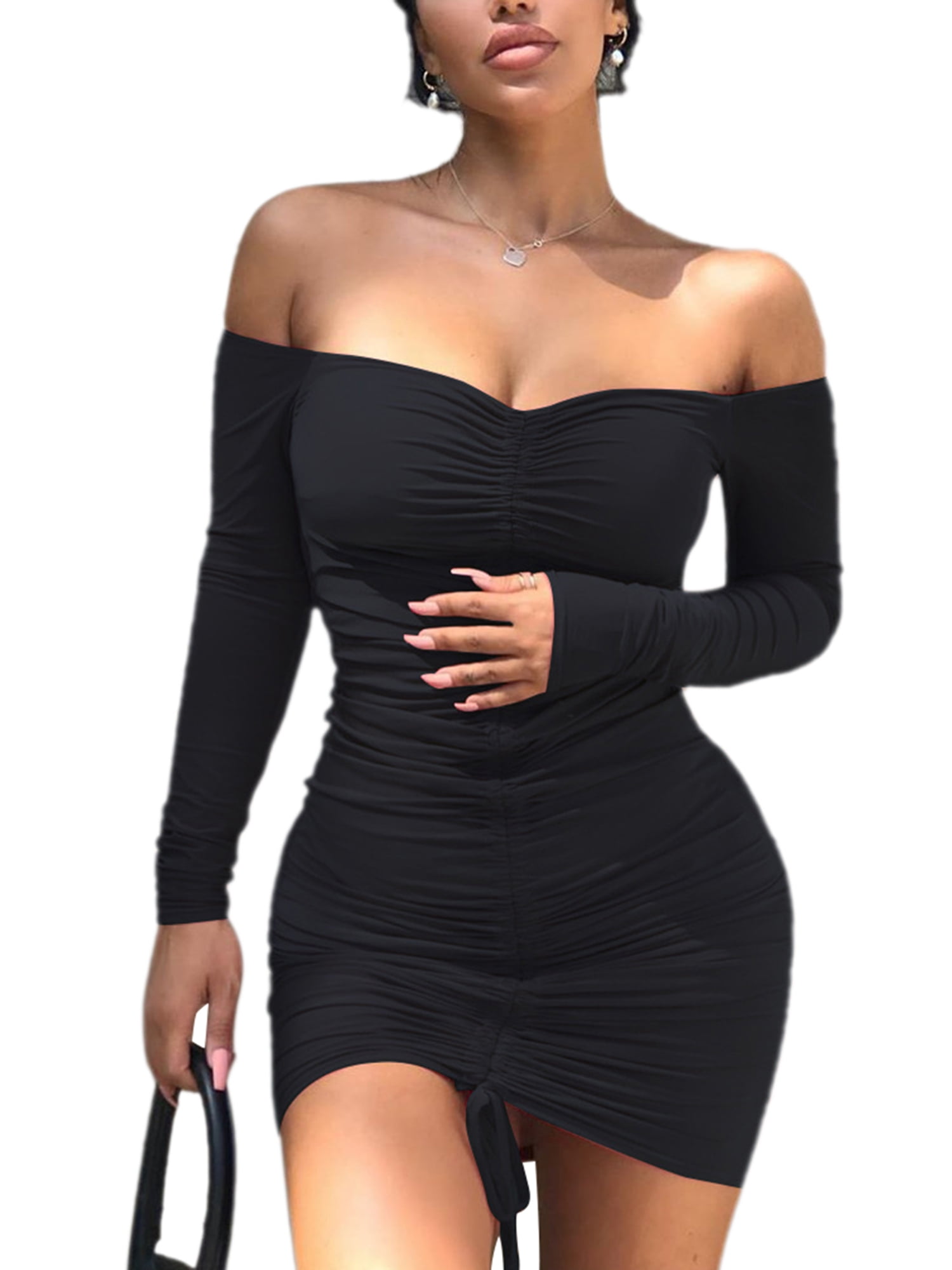 Women Sexy Off Shoulder Ruched Dress ...