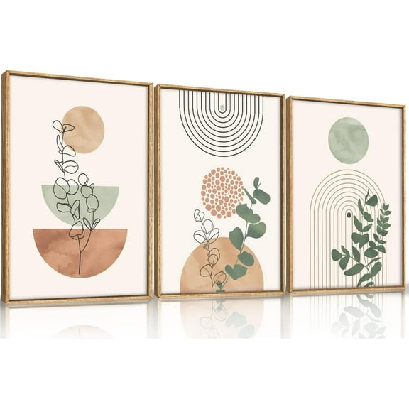 FCCUYE Modern Abstract Framed Canvas Wall Art Set, Neutral Beige Shape Wall Decor, Black and White Block Wall Painting, Minimalist Paint Stroke Art Print for Living Room, Bedroom, Office 24"x36"x3