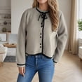 thumbnail image 5 of Fesfesfes Women's Casual Knit Cardigan Solid Color Long Sleeve Stand-Up Collar Sweater with Ribbed Cuffs Trendy Comfy Homewear Blouses(Gray#2,S), 5 of 5