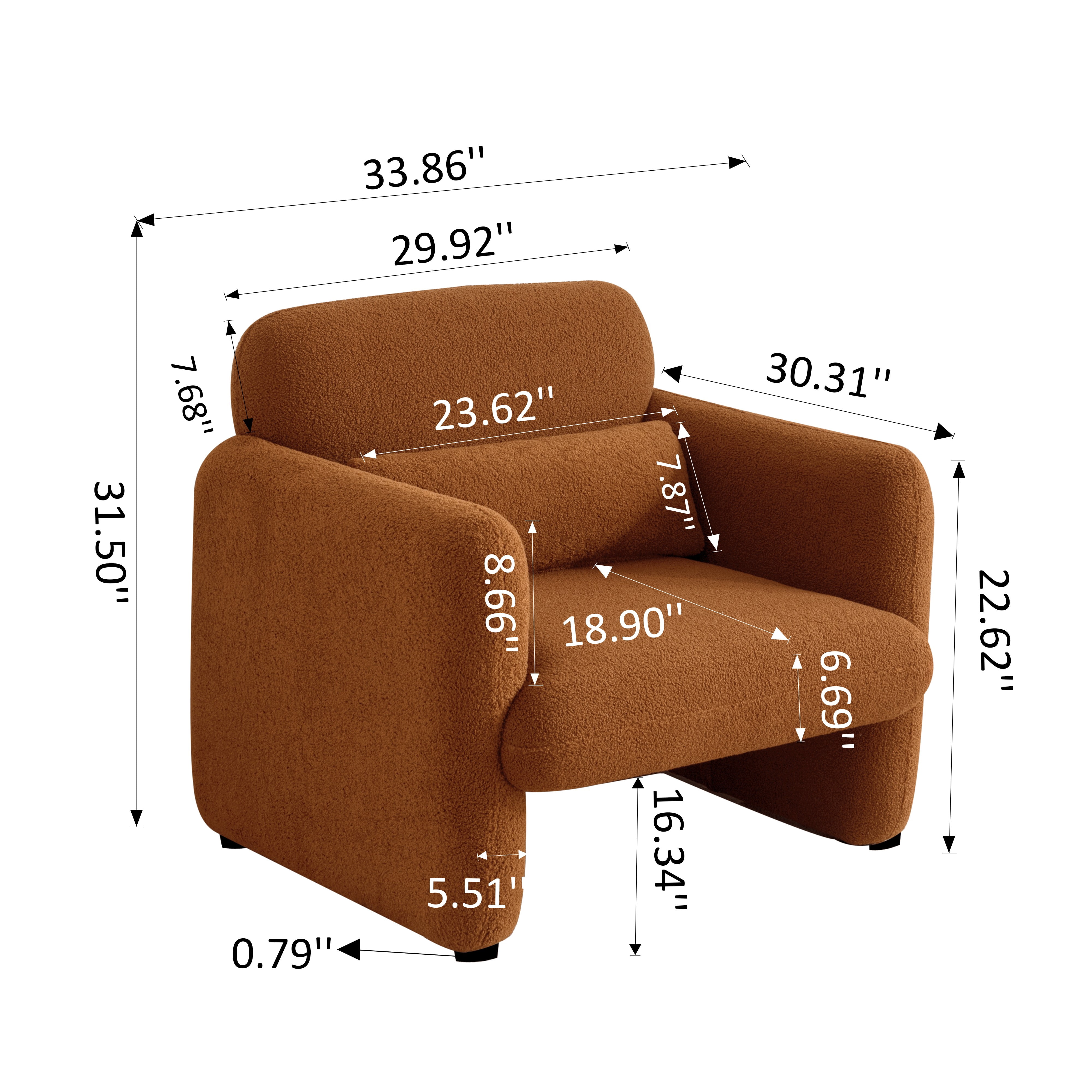 MAYEERTY Modern Lamb Fabric Armchair Solid Wood Frame Toss Pillow Included