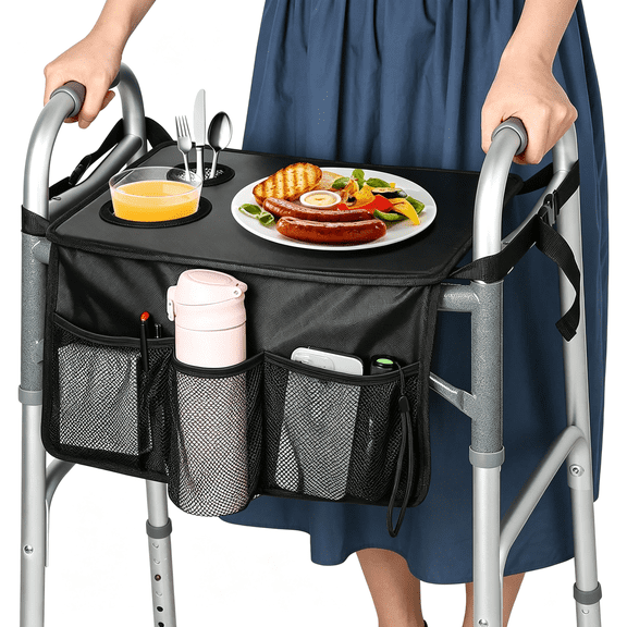 ZHZFKQ Walker Tray for Folding Walker,Trays for Walkers for Seniors Detachable with Cup Holder,Walker Trays for Rolling Folding Walker,Walker Accessories for Elderly