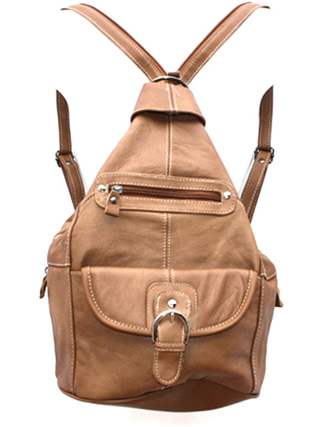 Roma leather - Womens Leather Convertible 7 Pocket Medium Size Tear Drop Sling Backpack Purse ...