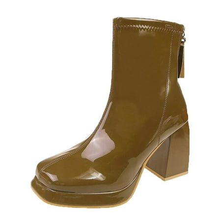 

ZIZOCWA Fashion Shoes For Women Fleece Lined Boots Women Wide Width Women Ankle Boots Autumn And Winter Solid Color Fashion Square Toe Back Zipper Comfortable Chunky Square Heel Mens High Boots