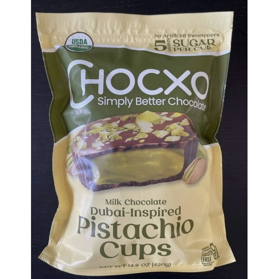 Chocxo Smile Milk Chocolate Dubai Inspired Pistacho Cups Net Wt 14.8 Oz