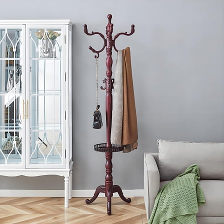 Coat Racks Free Standing with 14 Hooks, Natural Wood Coat Stands for Entryway, Adjustable Height 73 in Tree Coat Rack Stand for Hallway Home Office Bedroom