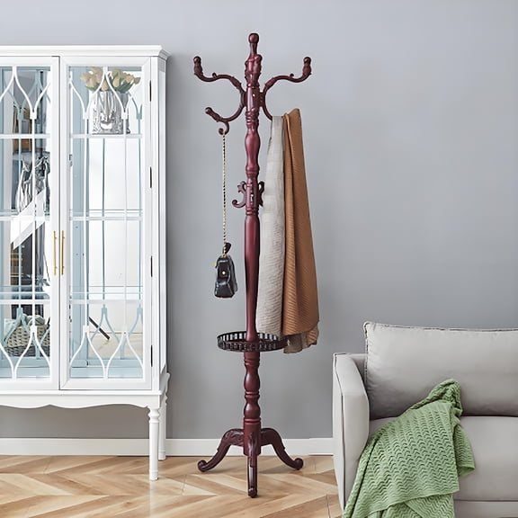 Coat Racks Free Standing with 14 Hooks, Natural Wood Coat Stands for Entryway, Adjustable Height 73 in Tree Coat Rack Stand for Hallway Home Office Bedroom