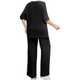 thumbnail image 5 of Plus Size Women 2 Piece Solid Casual Sets Short Sleeve Tops and Wide Leg Pants Outfit, 5 of 6