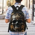 thumbnail image 4 of Defioc Gold Pattern Black Skull Print Backpack -Travel,or Work Bookbag Daypacks with 15-Inch Laptop Sleeve and Dual Water Bottle Pockets, 4 of 6