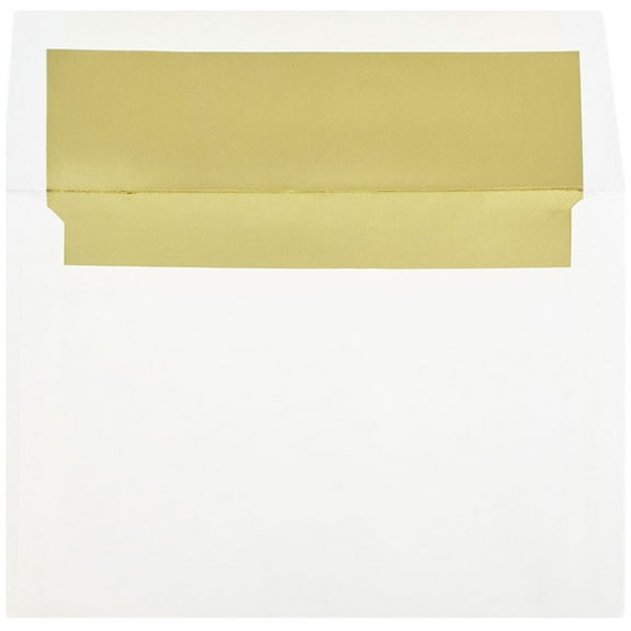 JAM Paper A8 Foil Lined Invitation Envelopes, 5 1/2 x 8 1/8, White with Gold Foil, Bulk 250/Box