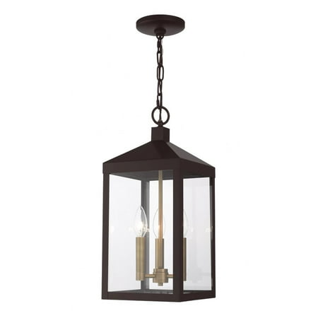 

3 Light Outdoor Pendant Lantern in Mid Century Modern Style 8.25 inches Wide By 18.5 inches High-Antique Brass Finish Bailey Street Home