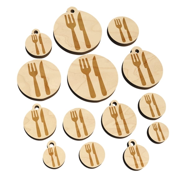 Fork and Knife Solid Silhouette Wood Mini Charms Shapes DIY Craft Jewelry - With Hole - Various Sizes (16pcs)