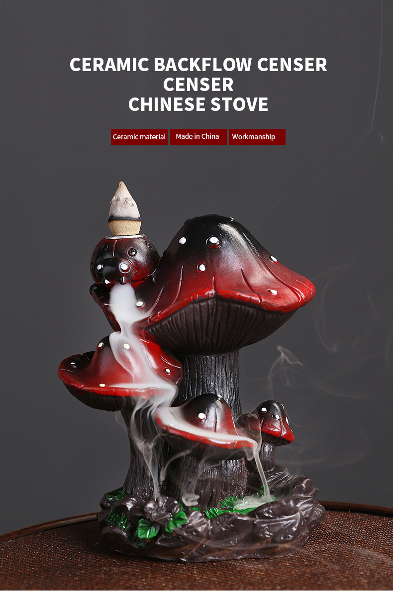 Mushroom Backflow Incense Holder – Ceramic Incense Tube Incense Holder Waterfall Incense Burner and Waterfall Fountain | Unique smoke waterfall effect to help you relax and meditate