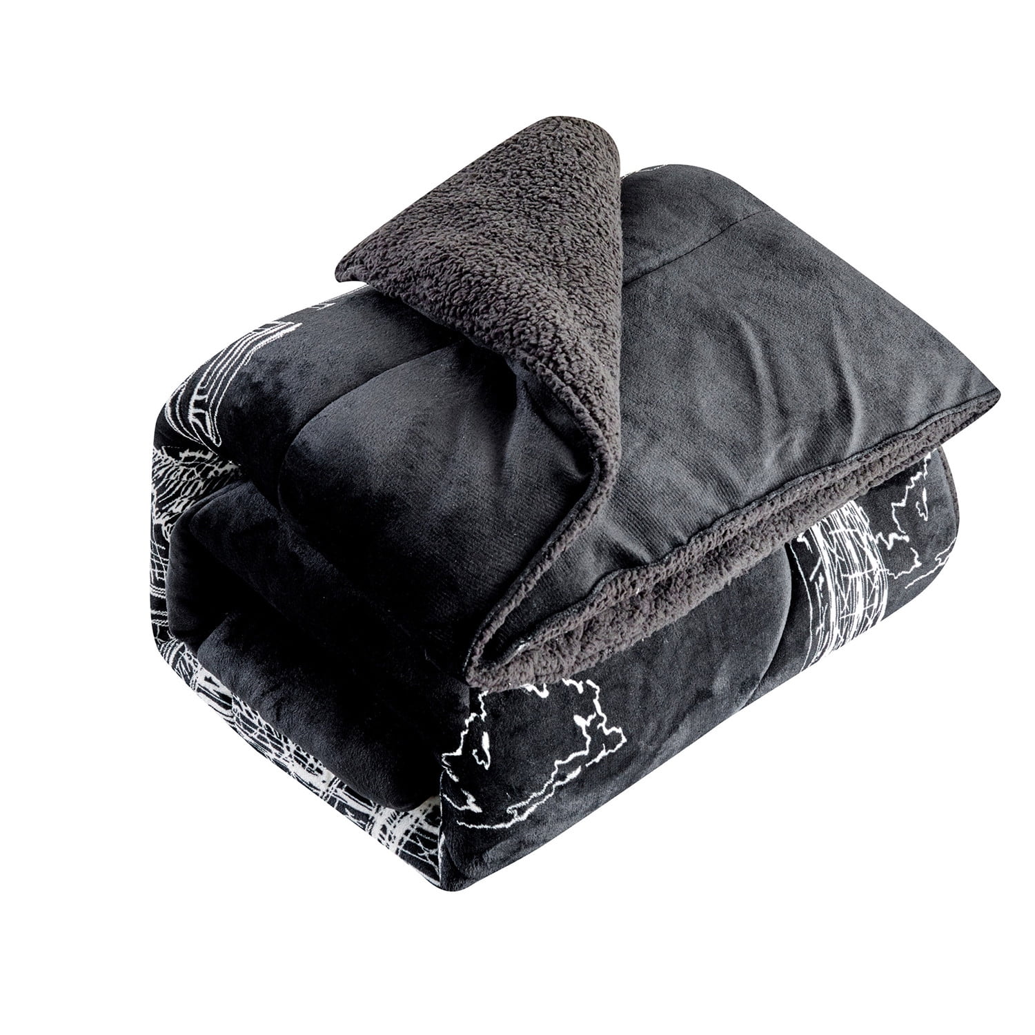 JML Sherpa Fleece Blanket 3-Piece,Reversible Winter Warm Bed Blanket,Queen,75"x83"