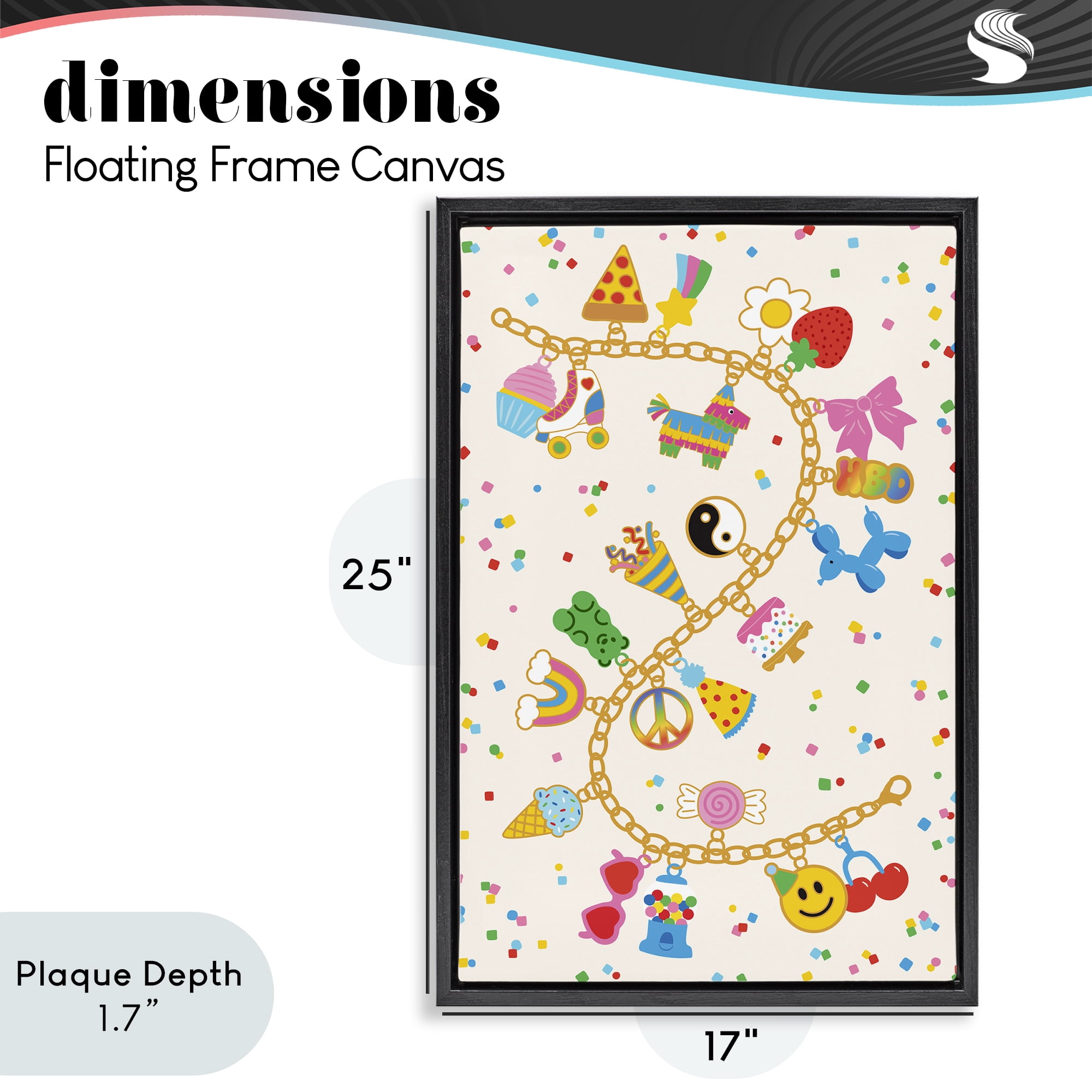 Stupell Industries Playful Party Charm Bracelet Black Framed Floater Canvas Wall Art, design by Nadia Hassan
