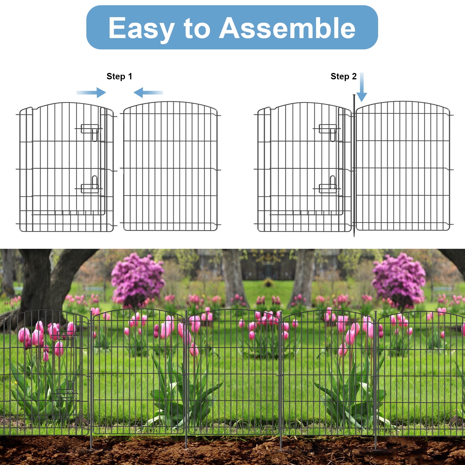 Anyask 30" Tall 10 Panel Dog Playpen with One Door, Portable Customizable Foldable Metal Fence for Pets, Black
