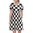 thumbnail image 1 of Disketp Black and White Checkerboard para Vestido de Manga Corta para Mujeres, Vestidos de Verano para Mujeres, Casual y Holgado para la Playa, 1 of 6