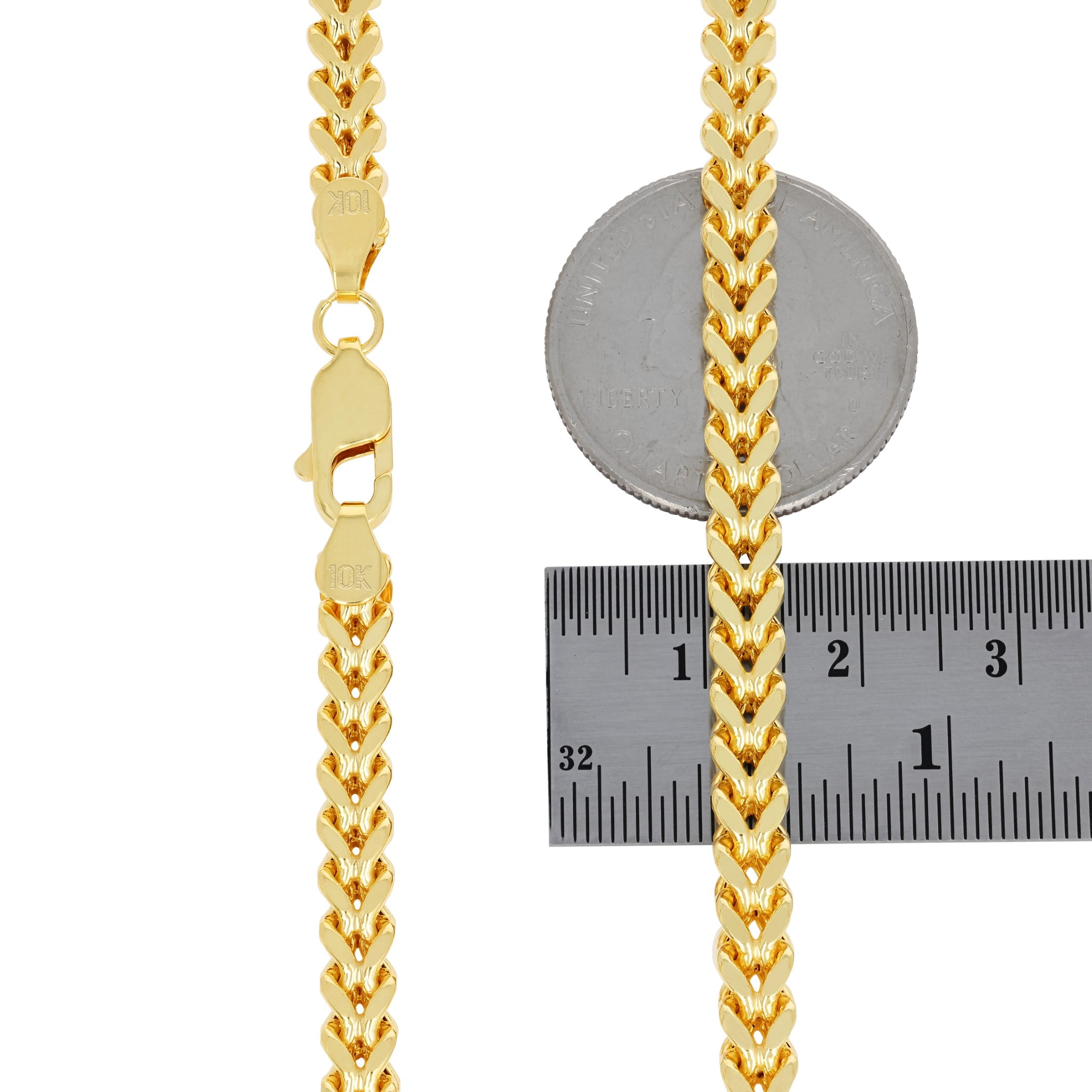 Nuragold 10K Real Yellow Gold Franco Square Chain Wheat Necklace 16"-30" (1.5mm-6mm) Italian Jewelry for Men & Women