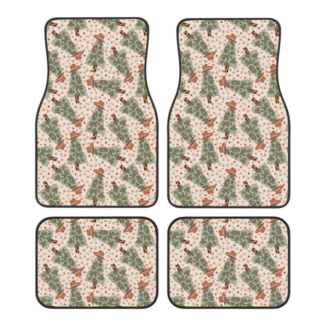 Disketp Cowboy Christmas Trees for Crystal Velvet Car Mats Four-Piece Set,All-Season Automotive Protection, Vehicles, Cars, Trucks, and SUVs,Anti-Slip Design