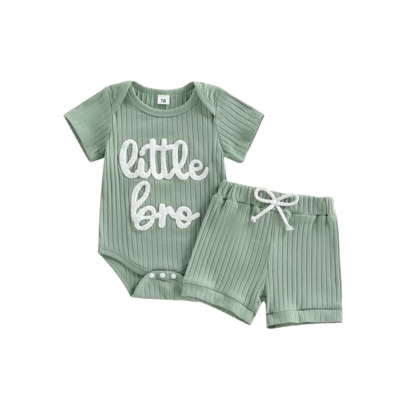 BemeyourBBs 2Pcs Newborn Boy Litter Brother Outfit Infant Summer Clothes Short Sleeve Little Bro Letters Embroidery Romper and Elastic Waist Shorts Set